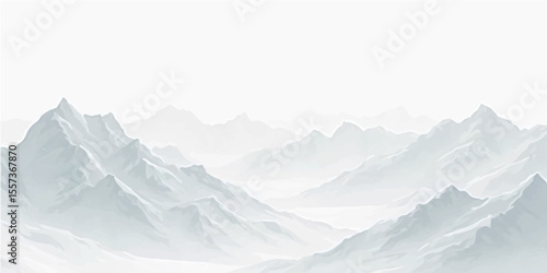 Monochromatic winter mountains with fog, soft shadows, and distant snow-covered ridges