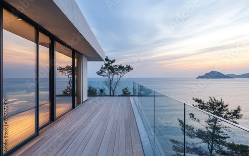 Modern seaside balcony with ocean view