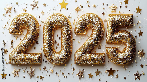 Glittery gold 2025 new year celebration.