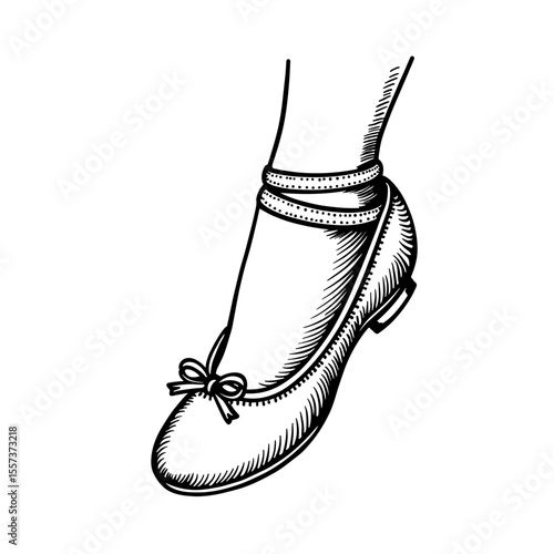 Illustration of Mary Jane shoe for vintage fashion catalogs and children’s editorial styling