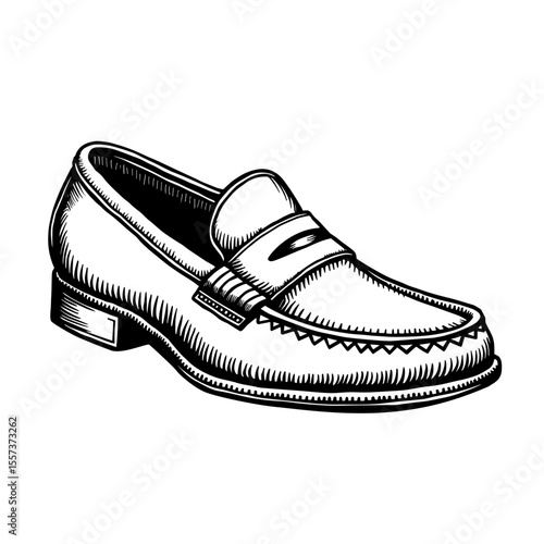 Loafer shoe sketch for men’s fashion catalogs and classic footwear branding