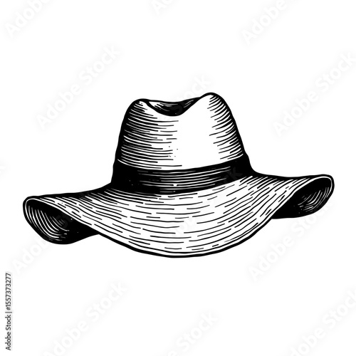 Wide brim hat sketch for fashion editorials and summer accessory branding