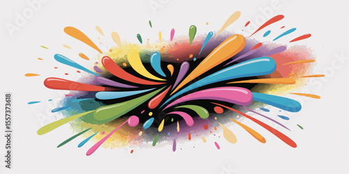Abstract Rainbow Splash Vivid Multicolored Droplets Bursting from Central Black Hole