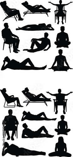 Silhouette Set of Men Relaxing in Different Sitting and Lying Poses
