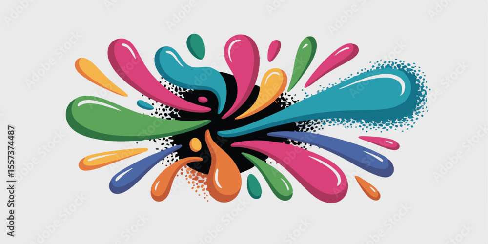 Obraz premium Colorful Illustration of Paint Splashes Around a Central Black Void on White