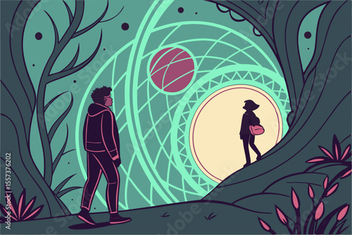 Dreamlike Portal Hub Vector Design with AI Crafted Elements and Vibrant Colors