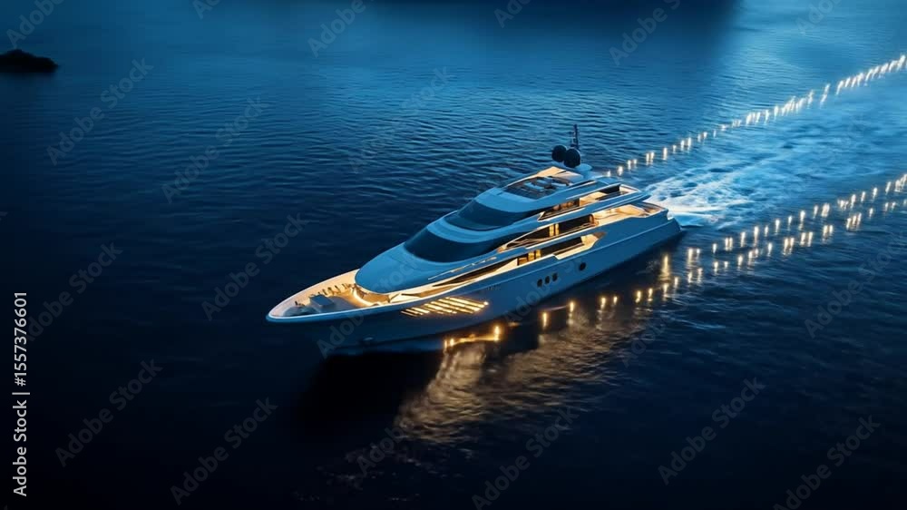 Luxurious motorboat sails in the dark
