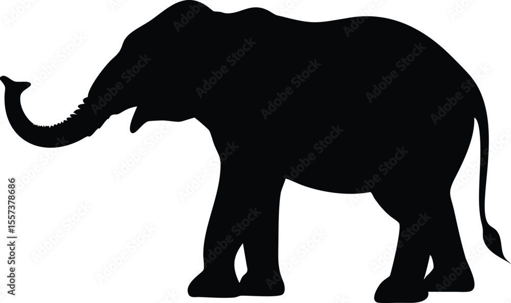 Fototapeta premium Simple black silhouette of a large african elephant on a plain white background