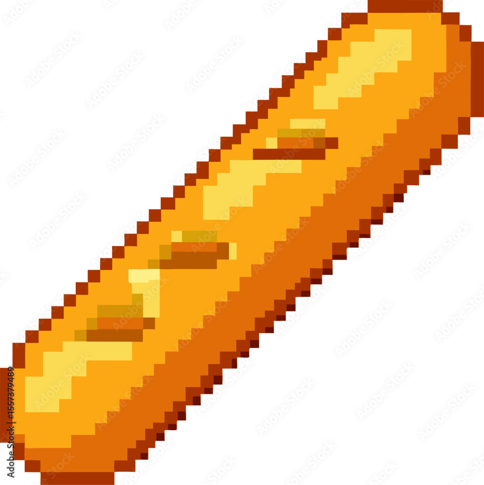 Obraz premium Pixelated baguette illustration in retro 8 bit style