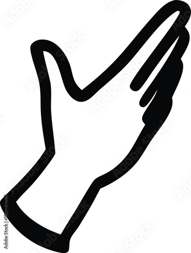 Stylized black outline of a hand in a reaching or open palm gesture against a white background