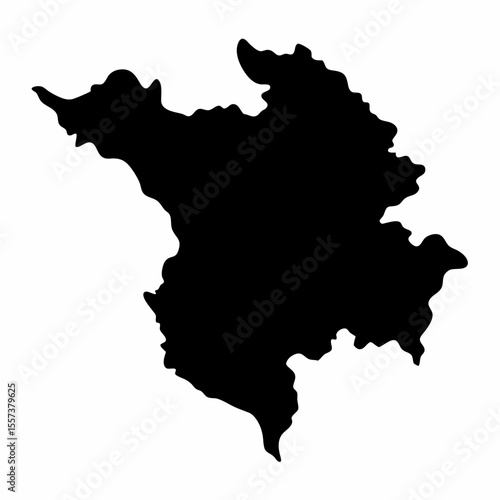 Silhouette Map of Hesse, Germany   Black Outline for Geographic and Educational Use