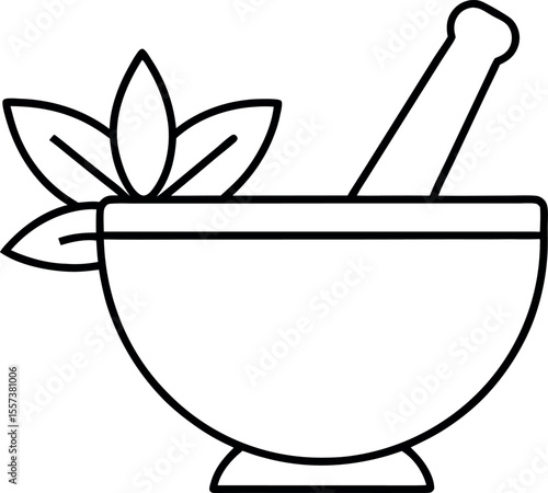 Mortar and pestle outline icon on transparent background
