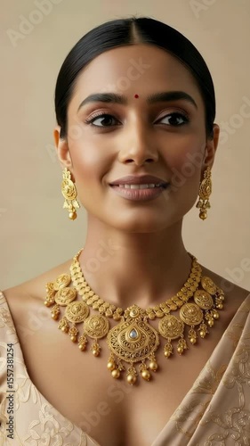 Beautiful Indian Woman Showcasing Traditional South Asian Bridal Jewelry generative ai