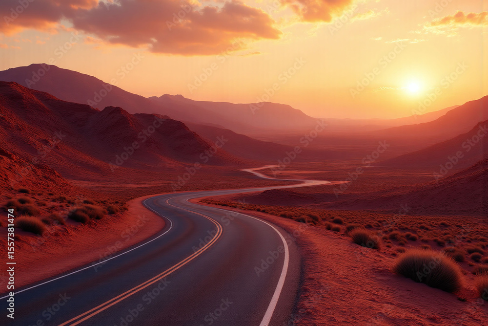 Fototapeta premium winding road in the middle of a desert landscape