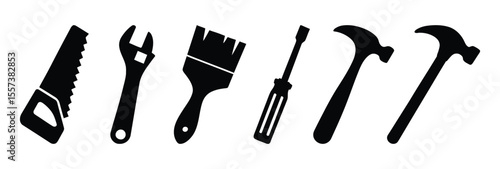 Essential Tool Silhouettes Vector Icon Set