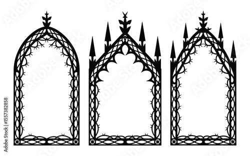 Gothic Arch Frames Set - Intricate Black Silhouettes