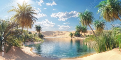 Wallpaper Mural Oasis in the desert. Lush vegetation surrounds a tranquil oasis pool Torontodigital.ca