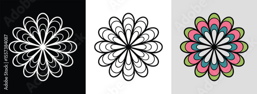 Abstract floral mandala with layered petals and dynamic color accents for stunning visual appeal.