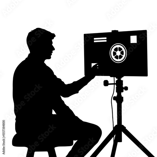 Silhouette of freelancer editing video with color wheel tool, creative skillset