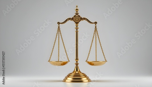  Elegant golden scales of justice displayed against a clean white background, representing law and equity.