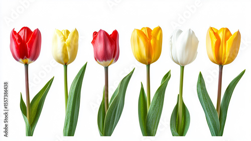 Vibrant Collection of Colorful Tulips Red, Yellow, and White Spring Flowers