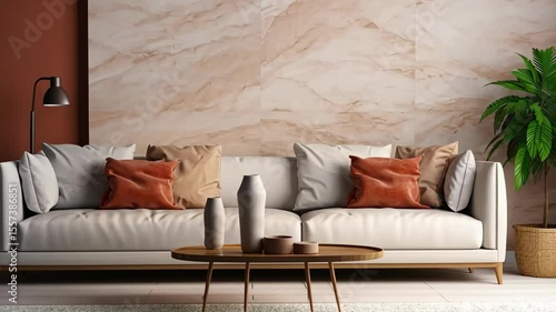 stylish sofa in modern living room interior, interior design concept home decor furniture industry