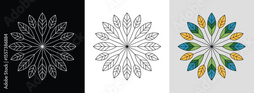 Leafy mandala with bold outlines and bright green natural colors for fresh decor.