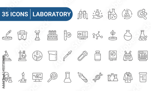 Laboratory Web Icons Set in Line or outline Style related to Laboratory. Icons For Web and Mobile App. Linear icons collection. Editable stroke. Vector illustration