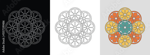 Summer fruit mandala with citrus slices and tropical color palette for vibrant decor.