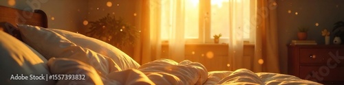 Sunlit Bedroom Golden Light, Dust Motes, and Laughter Fill a Room with Joyful Domestic Bliss, promising a Happy Day