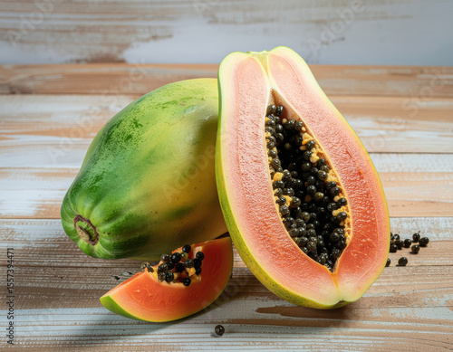 papaya on a wooden board