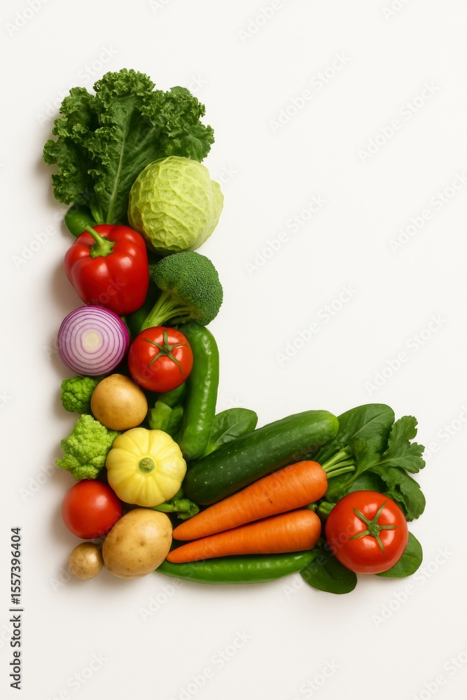 Fresh Vegetables Forming Letter L.AI-Generated Fresh Vegetables Forming Letter L.AI-Generated