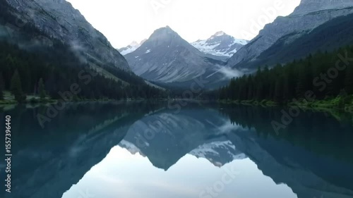 Wallpaper Mural Misty mountain lake reflection Torontodigital.ca