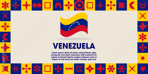 Venezuela Flag Design banner with cultural design. Independence day design for Venezuela celebration. Modern neo geometric retro design with flag, showcasing national pride and heritage.