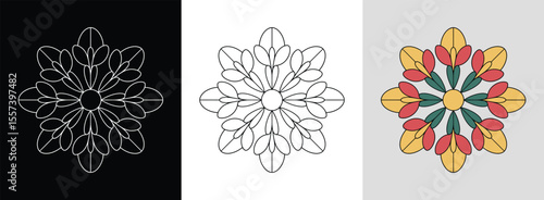Mandala with symmetrical daffodil petals and vibrant geometric accents for vibrant decor.