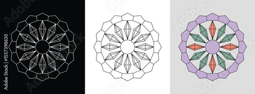 Ornamental mandala with diamond shapes and floral geometric patterns for elegant decor.