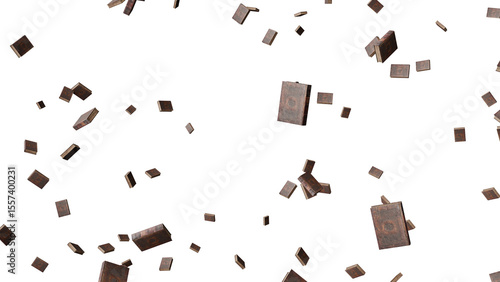 3D Render a bunch of books flying through the air