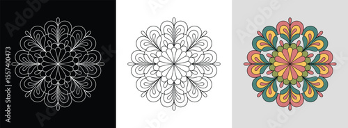 Vintage medallion floral mandala with elegant lines and bold hues for classic decor.