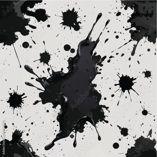 A vector grunge background featuring black ink splatters and paint textures, ideal for dirty and artistic design illustrations