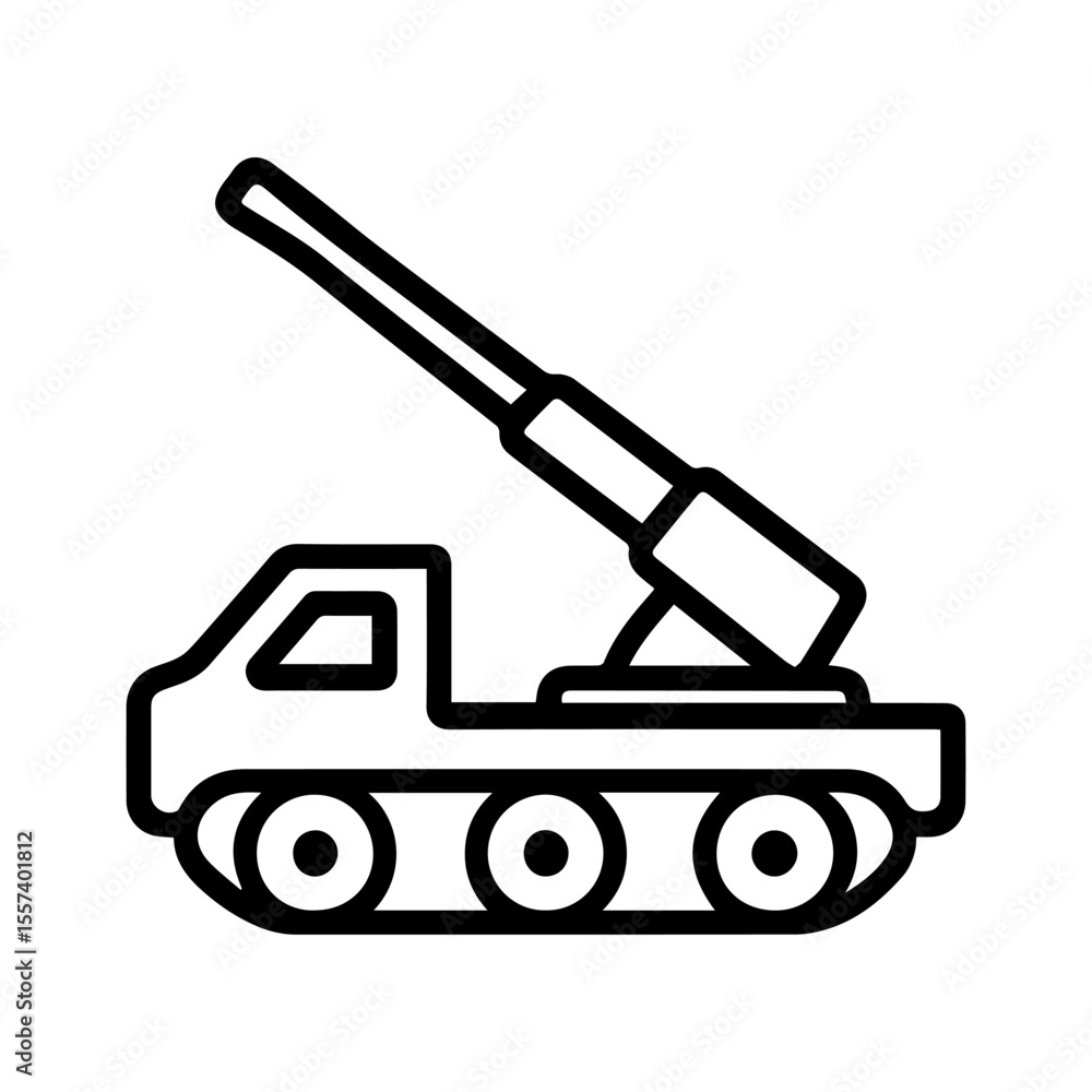 Fototapeta premium anti-aircraft gun line icon vector on white background Vector gun icon on white background