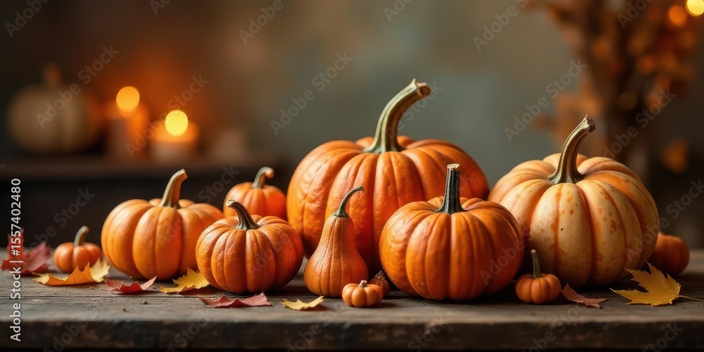 Autumnal Harvest A Collection of Gourds and Pumpkins on Rustic Wood with Warm Lighting and Fall Leaves Autumnal Harvest A Collection of Gourds and Pumpkins on Rustic Wood with Warm Lighting and Fall Leaves