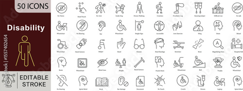 Disability Line Icons Set - 50 Editable Vector Symbols for Inclusive Healthcare Support Design Projects