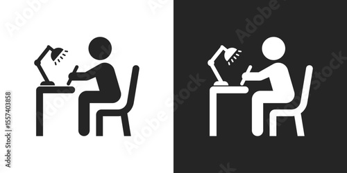 Student studying at desk, Education and learning concept icon vector design