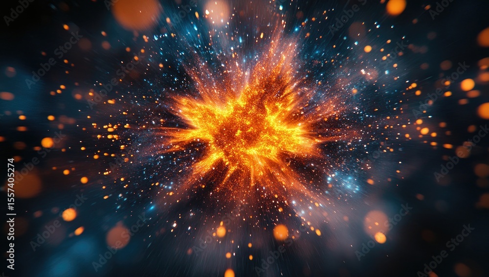 Obraz premium Explosive burst of orange and blue sparks