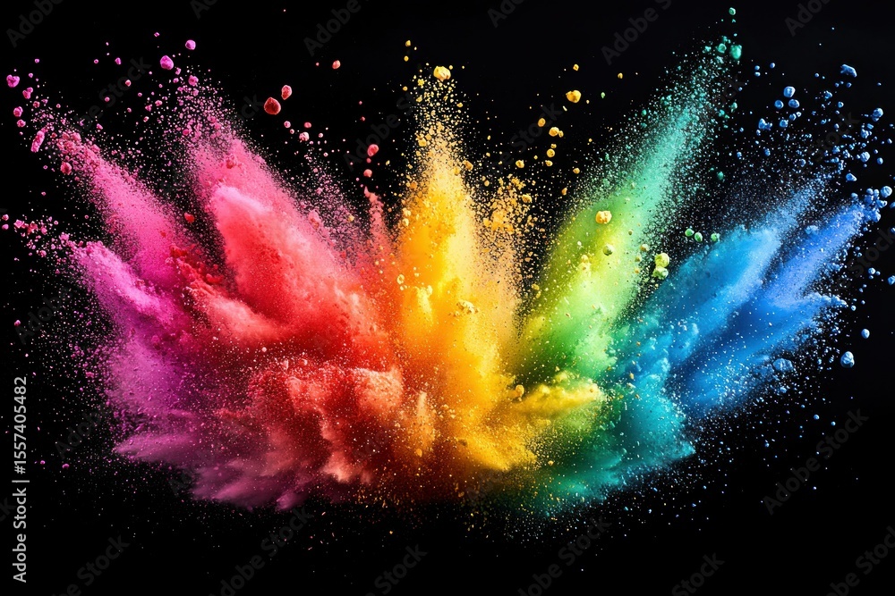 Obraz premium Colorful powder explosion on black background