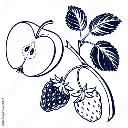 common apple and berry with leaves
