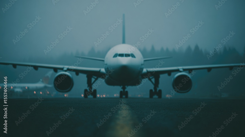 Airplane on foggy runway Airplane on foggy runway