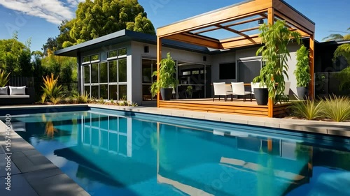 Wallpaper Mural Modern villa with panoramic windows and private pool. Architectural design, vacation rental Torontodigital.ca