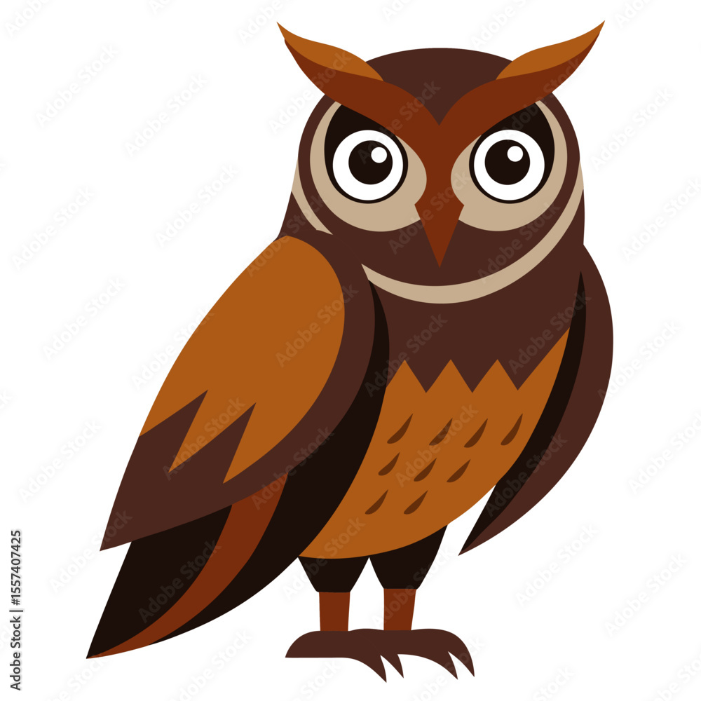 Obraz premium Cute cartoon owl .Suitable for educational poster, logo, children's books and encyclopedias. Isolated vector illustration on white background. Side view.