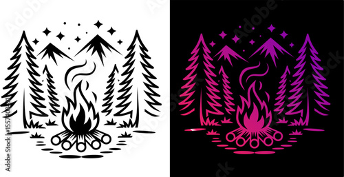 Campfire in the Forest Vector Illustration – Perfect for Stickers, T-Shirts, Posters, and Outdoor Logos